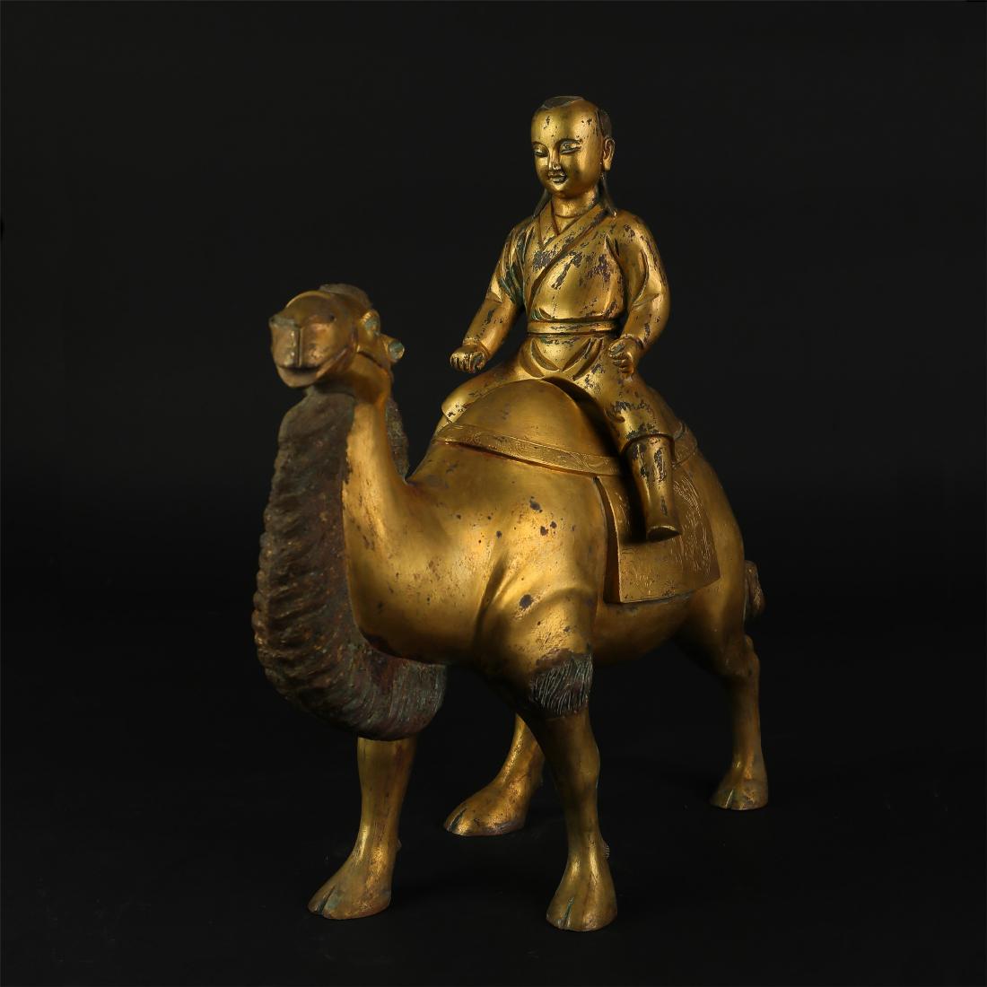 CHINESE GILT BRONZE BOY ON CAMEL (1 of 7)