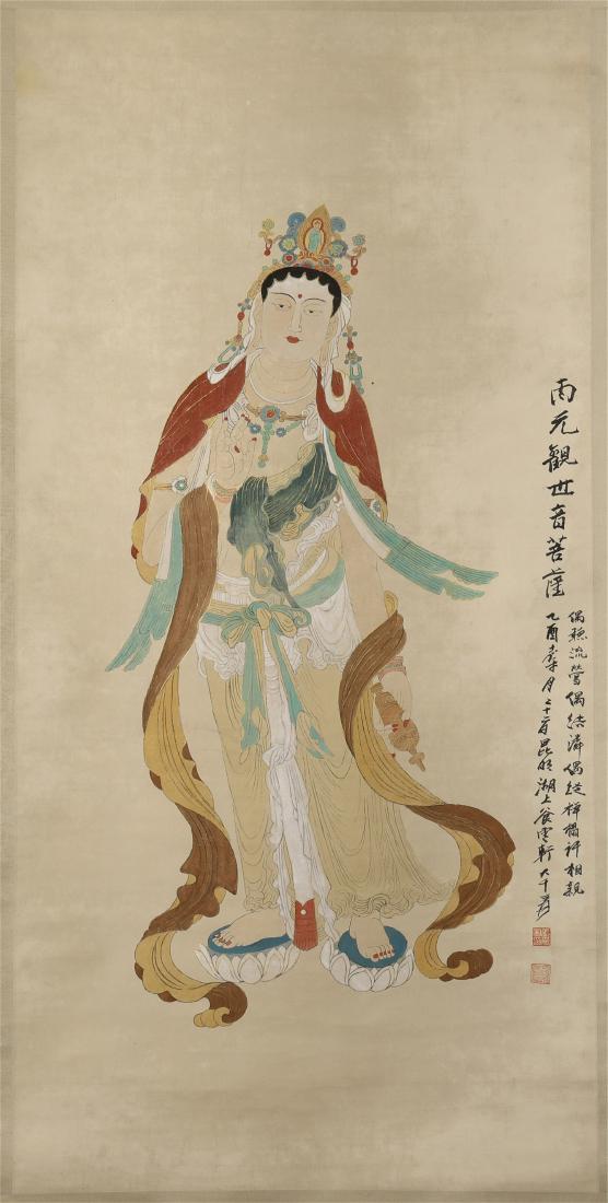 CHINESE SCROLL PAINTING OF STANDING GUANYIN (1 of 6)