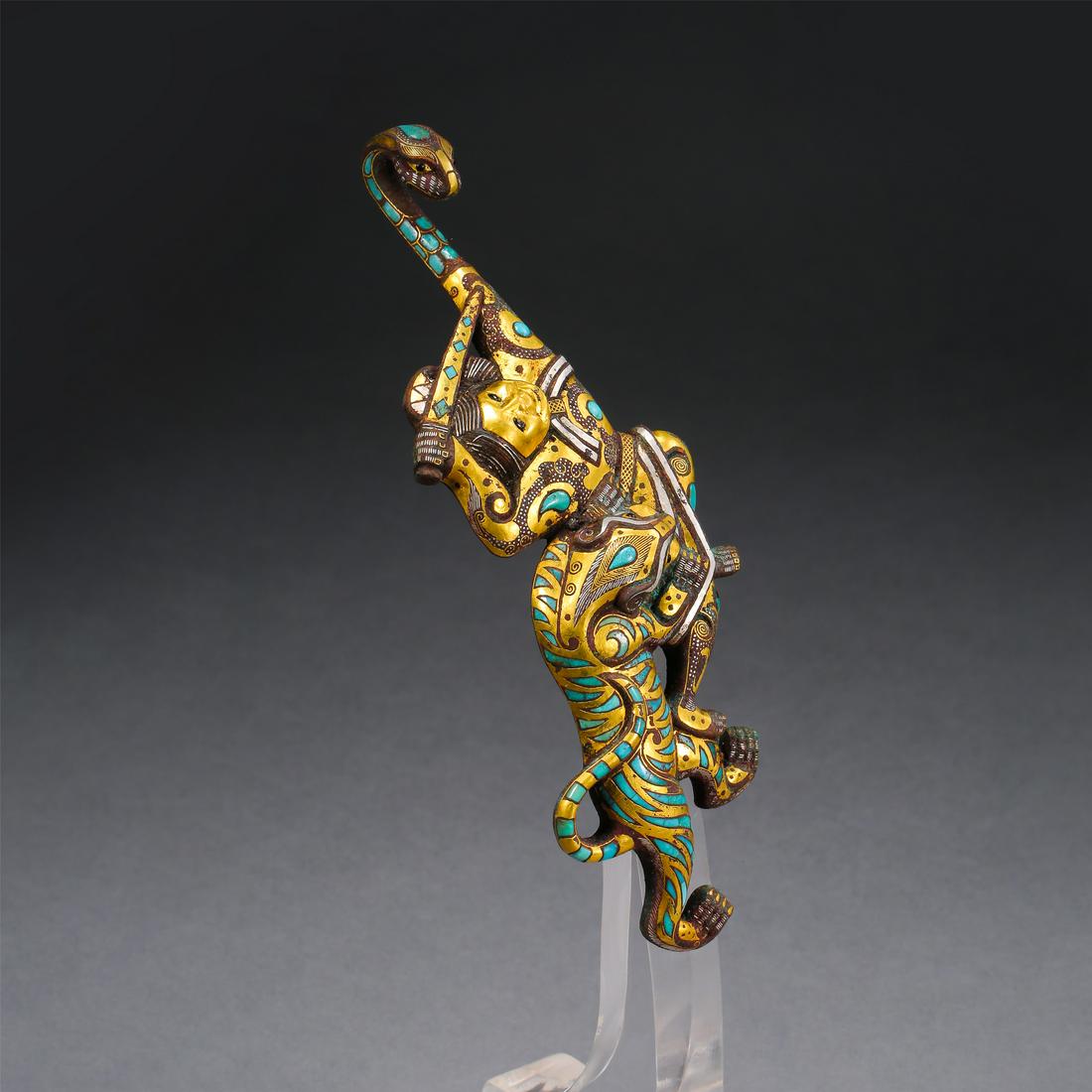 CHINESE GOLD SILVER TURQUOISE INLAID SNEAK BELT HOOK (1 of 6)