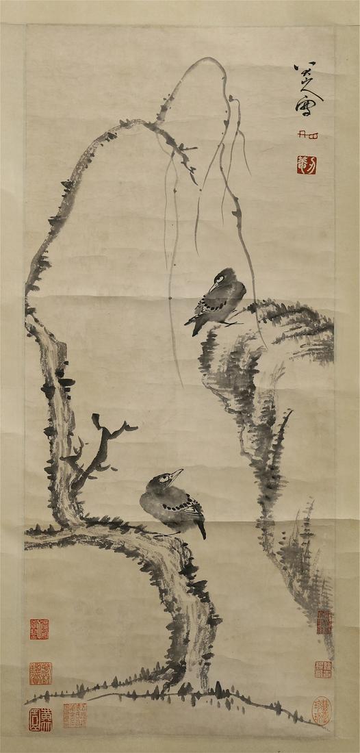 CHINESE SCROLL PAINTING OF BIRD ON TREE (1 of 6)