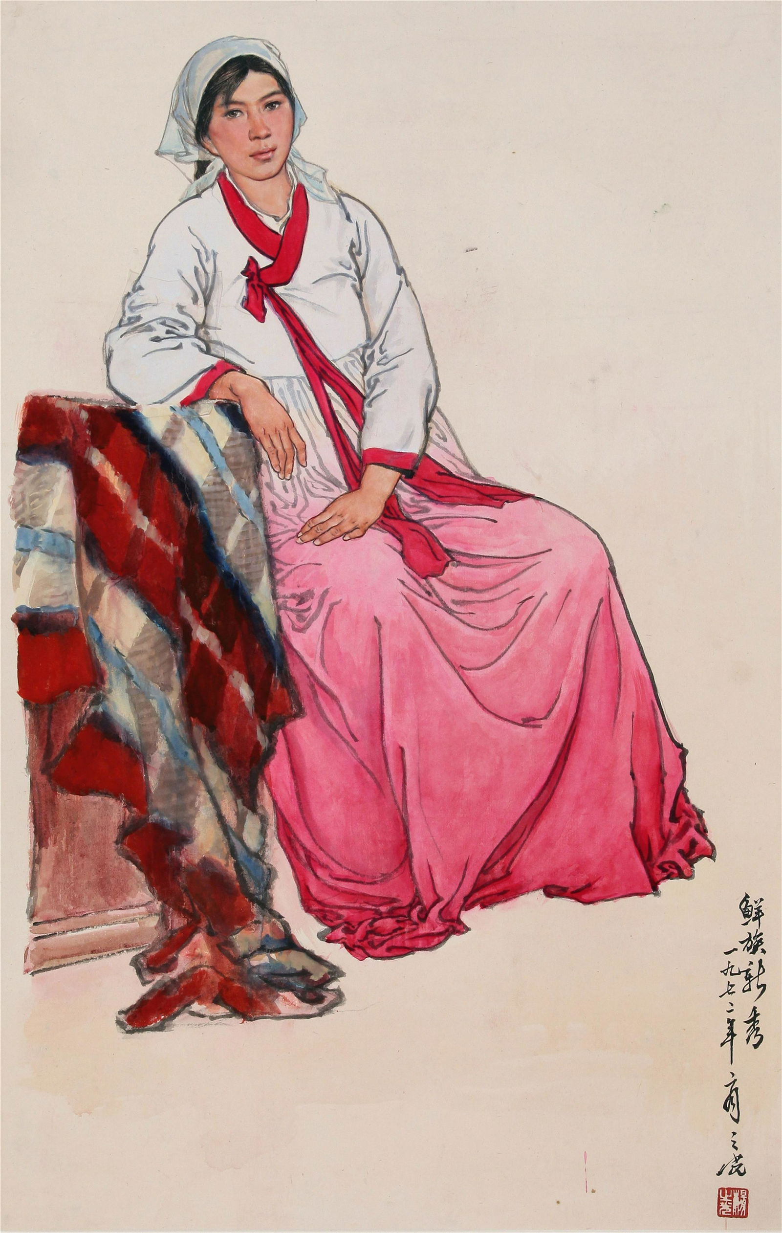 CHINESE SCROLL PAINTING OF SEATED WOMEN WITH (1 of 6)