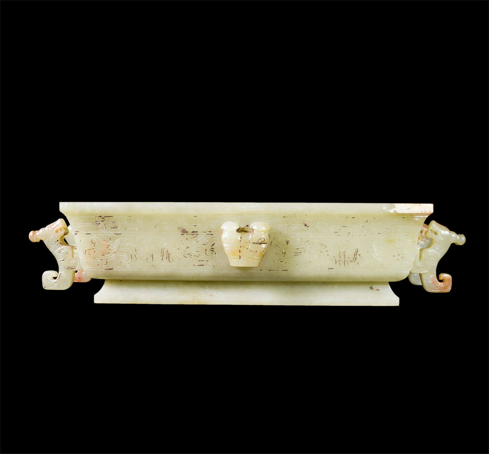 CHINESE CELADON JADE BEAST HANDLE SQUARE CENSER (1 of 8)