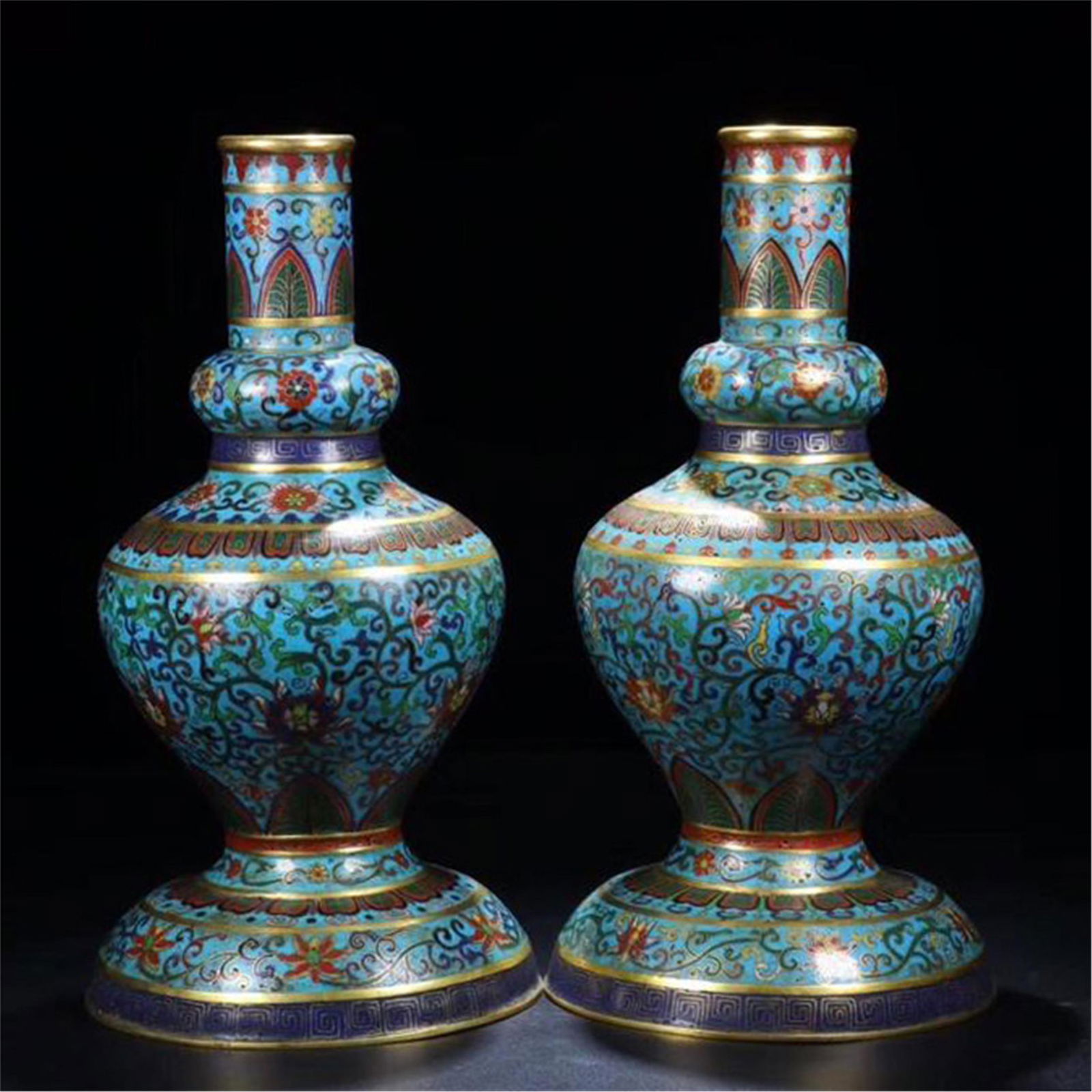 PAIR OF CHINESE CLOISONNE FLOWER VASES (1 of 9)