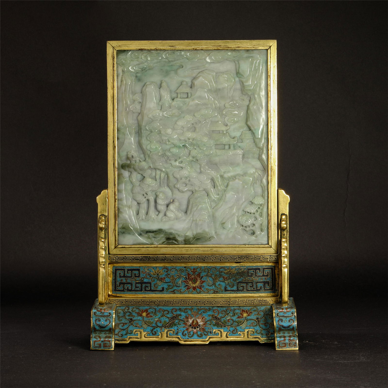 CHINESE JADEITE PLAQUE OF MAN IN MOUNTAIN CLOISONNE (1 of 14)