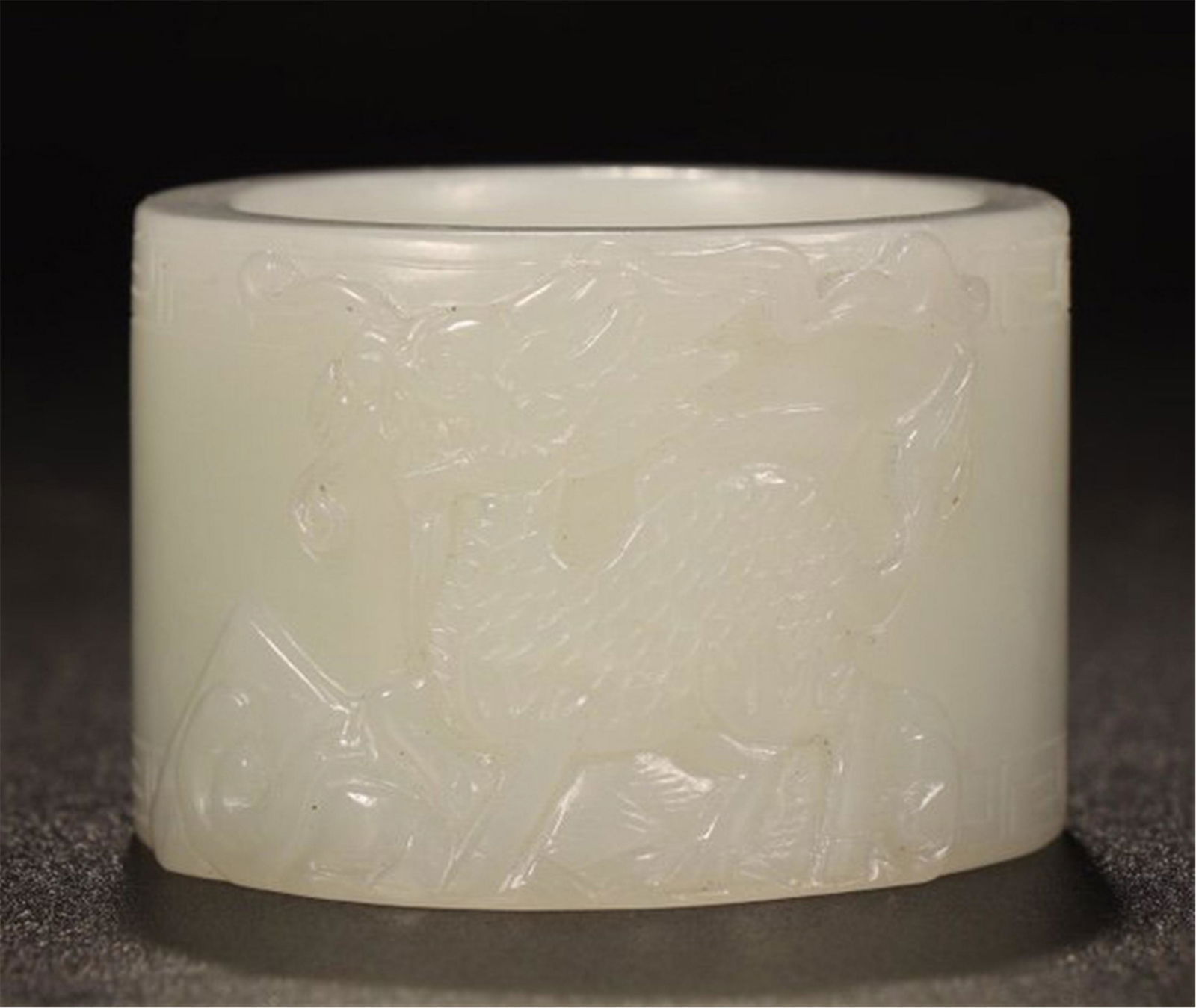 CHINESE WHITE JADE BEAST ARCHER RING (1 of 9)