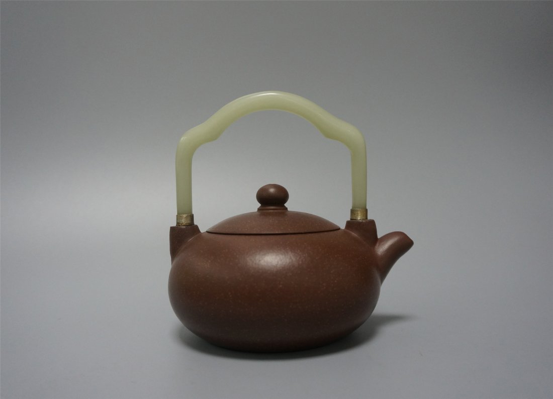 CHINESE ZISHA TEAPOT WITH JADE HANDLE (1 of 4)