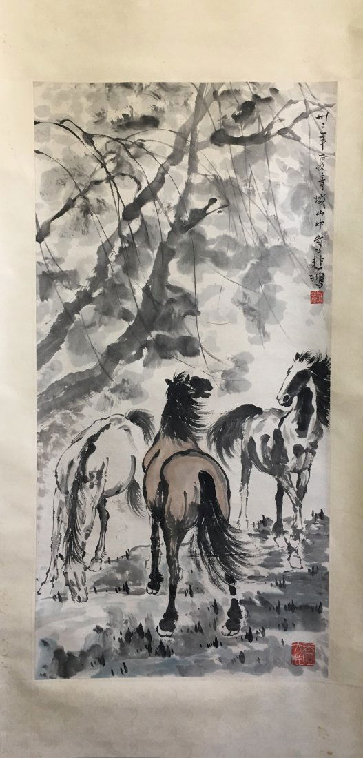 CHINESE SCROLL PAINTING OF THREE HORSES (1 of 5)