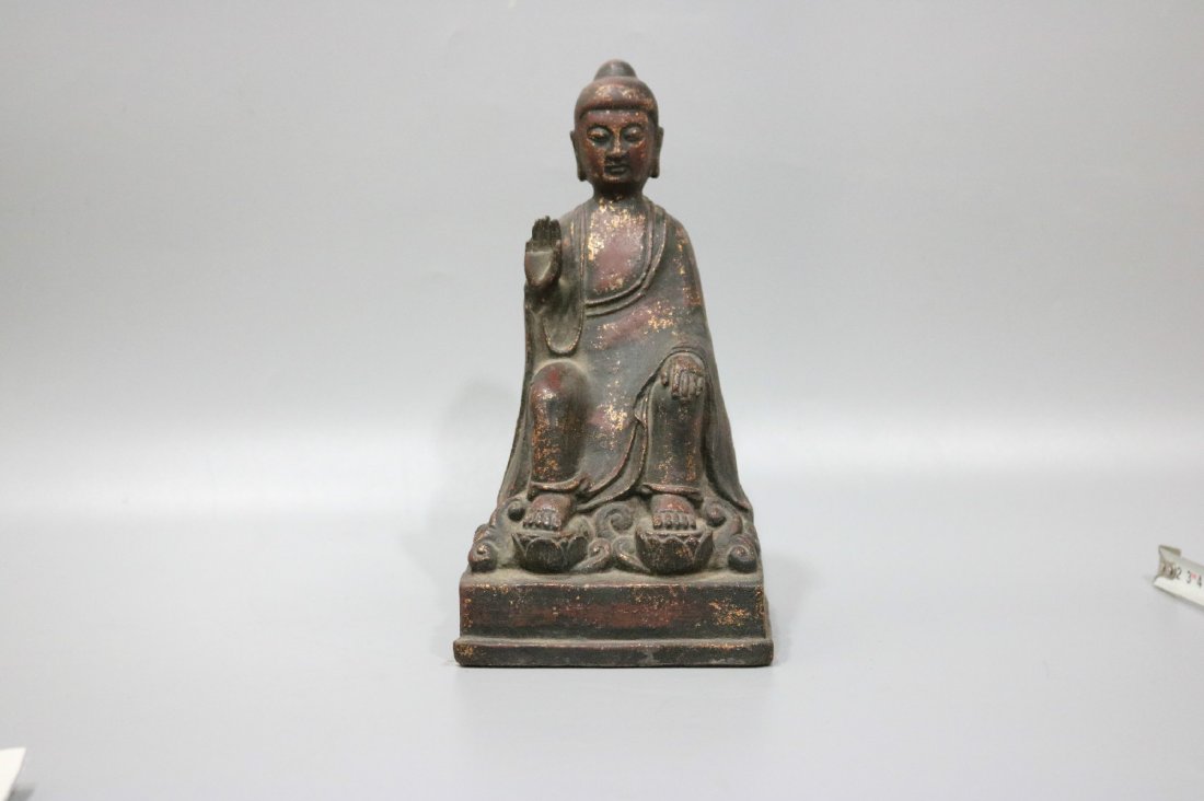 CHINESE ANTIQUE BRONZE GILT SEATED BUDDHA (1 of 8)