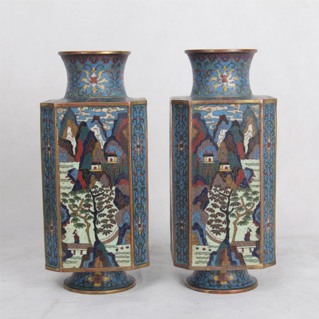 PAIR OF CHINESE CLOISONNE SQUARE VASES (1 of 7)