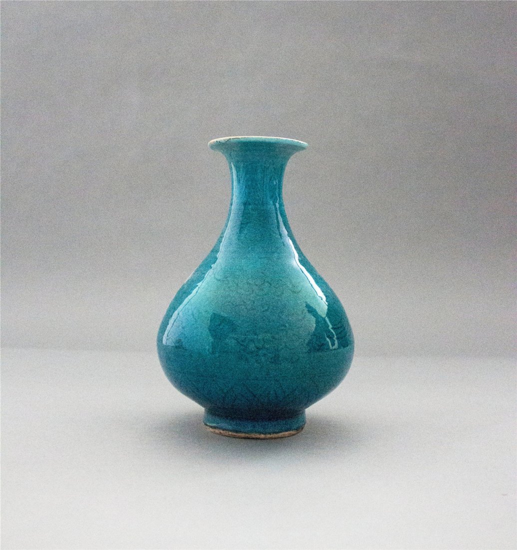 CHINESE PORCELAIN BLUE GLAZE INK PAINTED YUHUCHUN VASE (1 of 6)