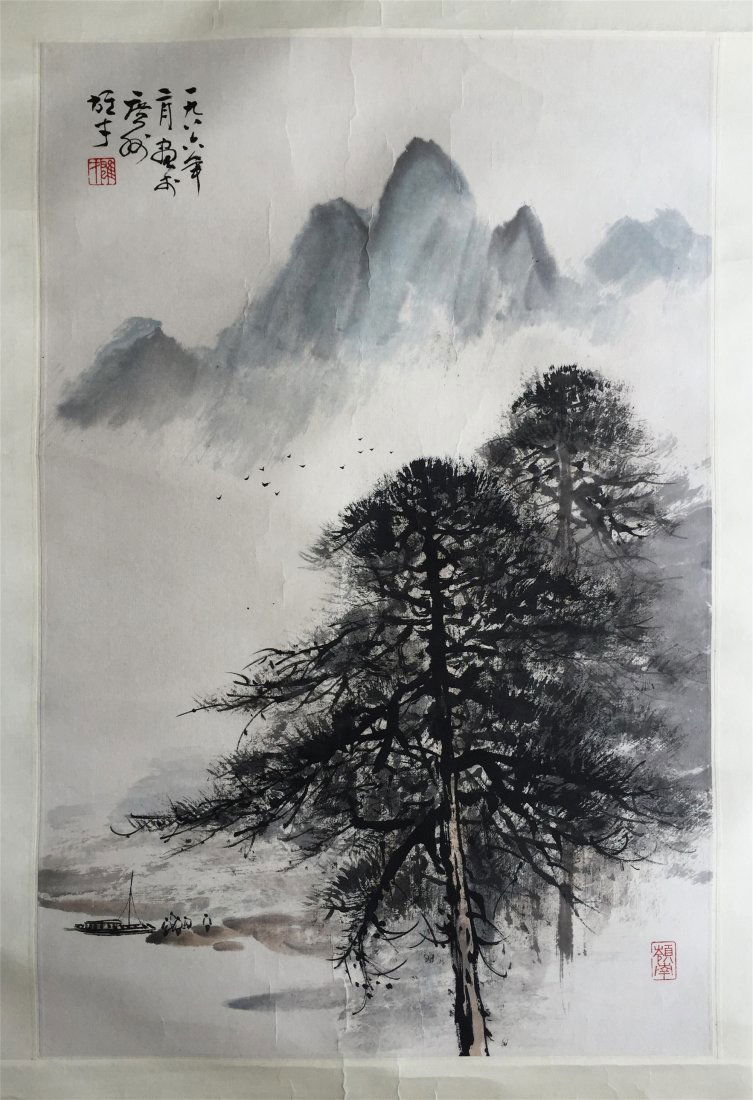 CHINESE SCROLL PAINTING OF PINES AND PEEKS (1 of 4)