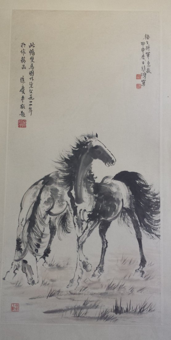 CHINESE SCROLL PAINTING OF TWO HORSES (1 of 5)