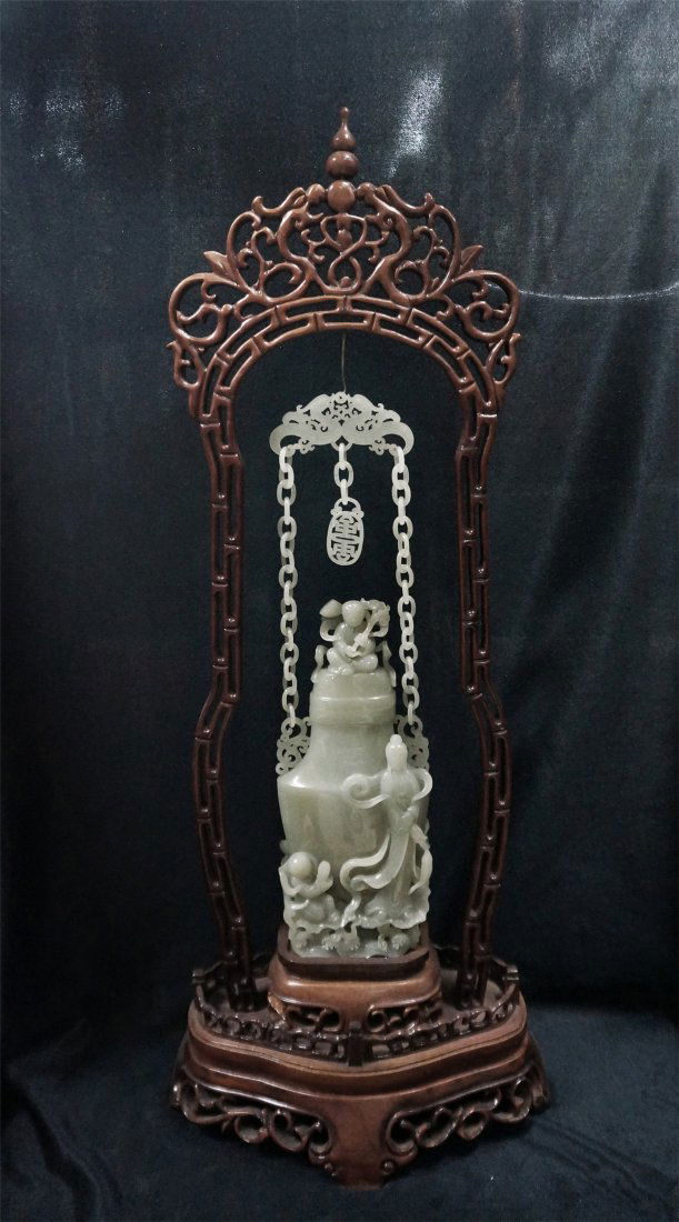 CHINESE WHITE JADE CARVED VASE (1 of 9)