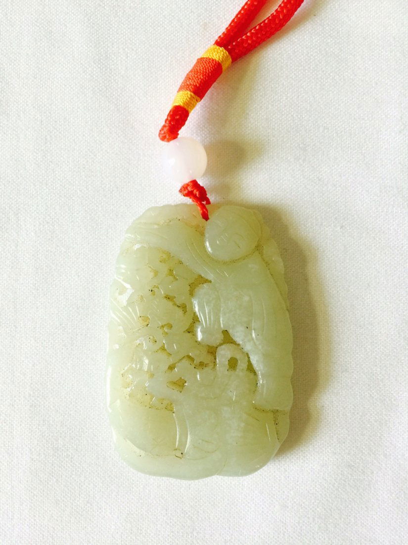 WHITE JADE CARVED SQUARE PENDANT (1 of 1)