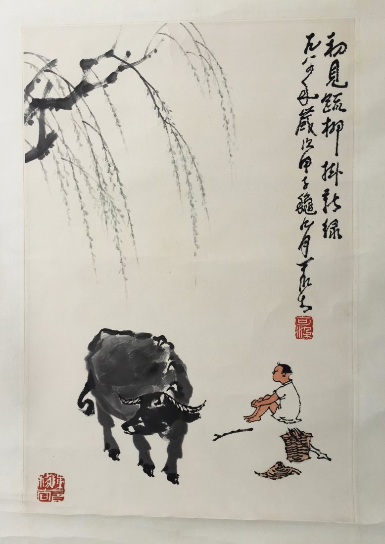 CHINESE SCROLL PAINTING OF COW BOY (1 of 4)
