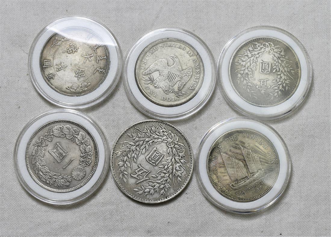 SIX CHINESE SILVER DOLLAR COINS (1 of 2)