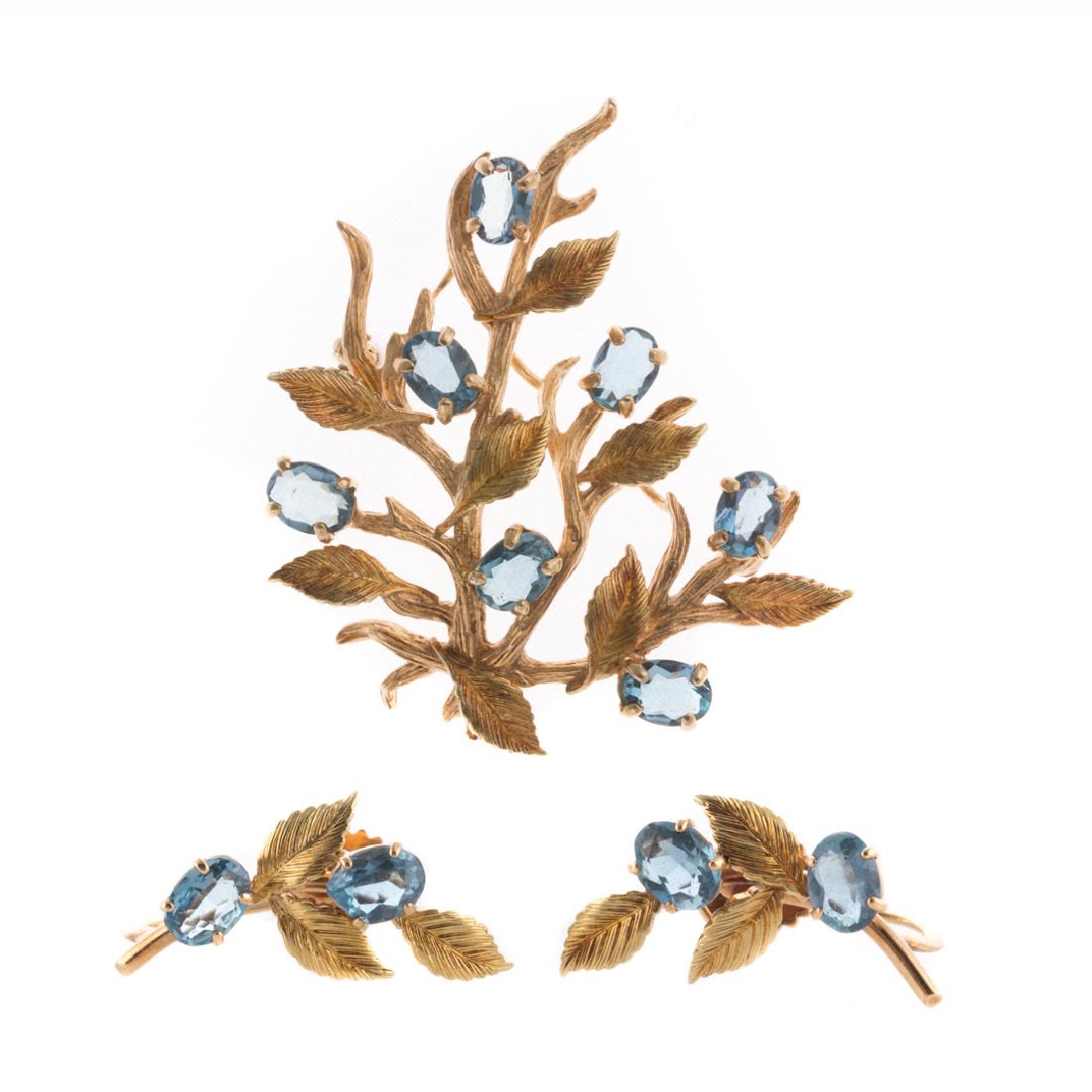 A Lady's Aquamarine Earring & Brooch Set in Gold (1 of 5)