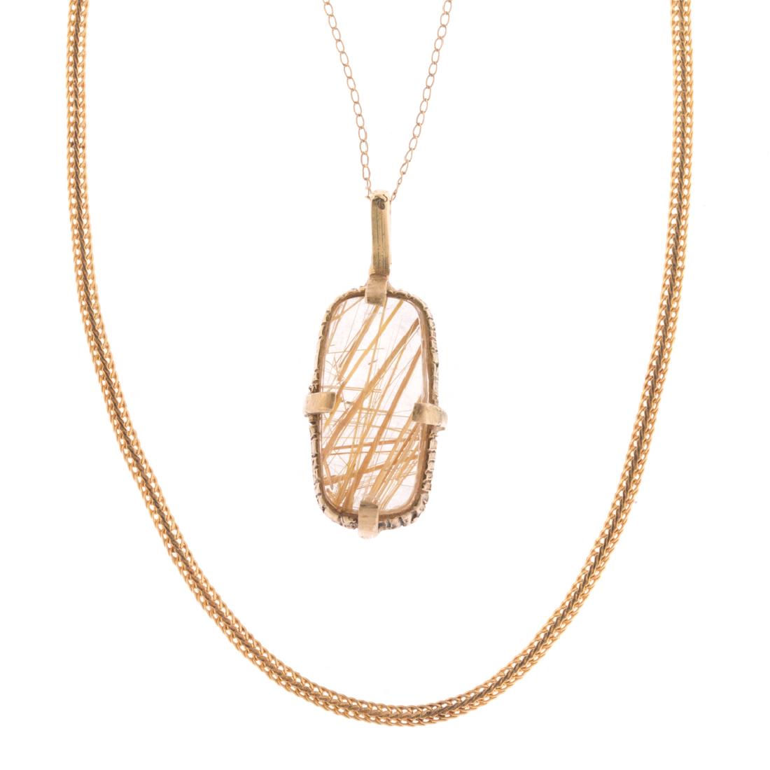 Two Lady's Gold Chains & Rutilated Quartz Pendant (1 of 5)
