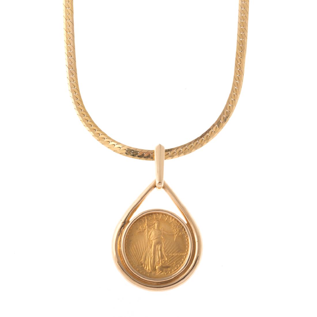 A Lady's Necklace with Gold Coin Pendant in Gold (1 of 4)