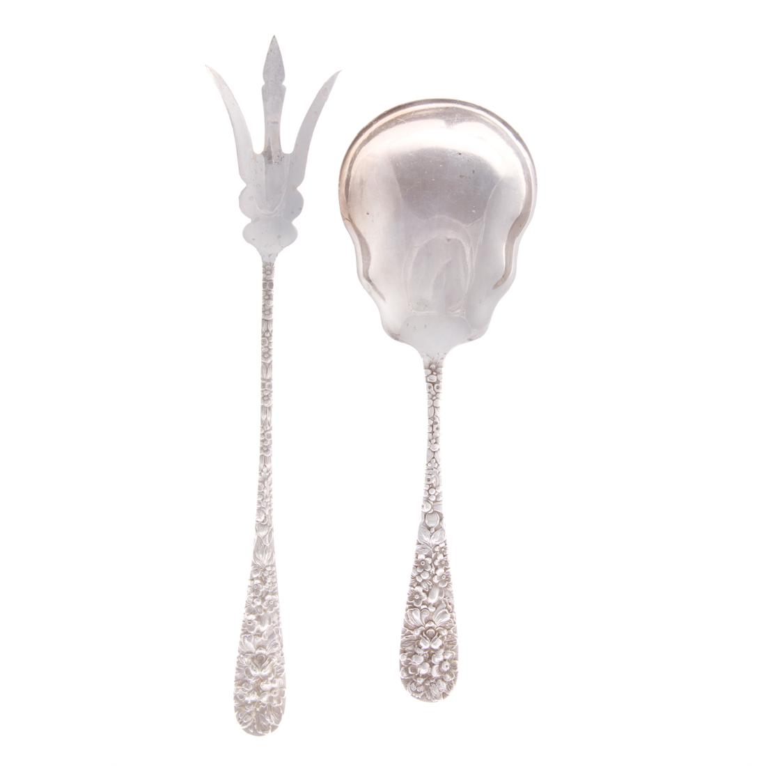 Stieff "Rose" sterling berry spoon & lettuce fork (1 of 4)