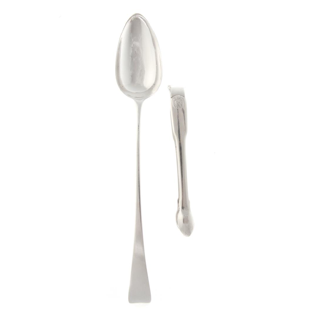 Georgian sterling stuffing spoon & sugar tongs (1 of 4)