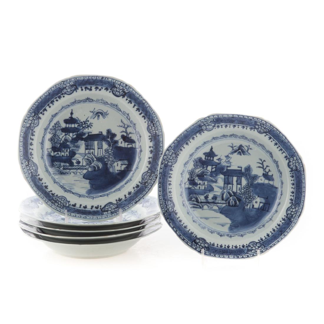 Six Chinese Export blue and white soup bowls (1 of 3)