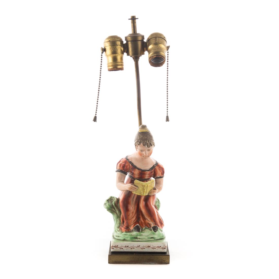 Staffordshire pearlware figural lamp (1 of 2)