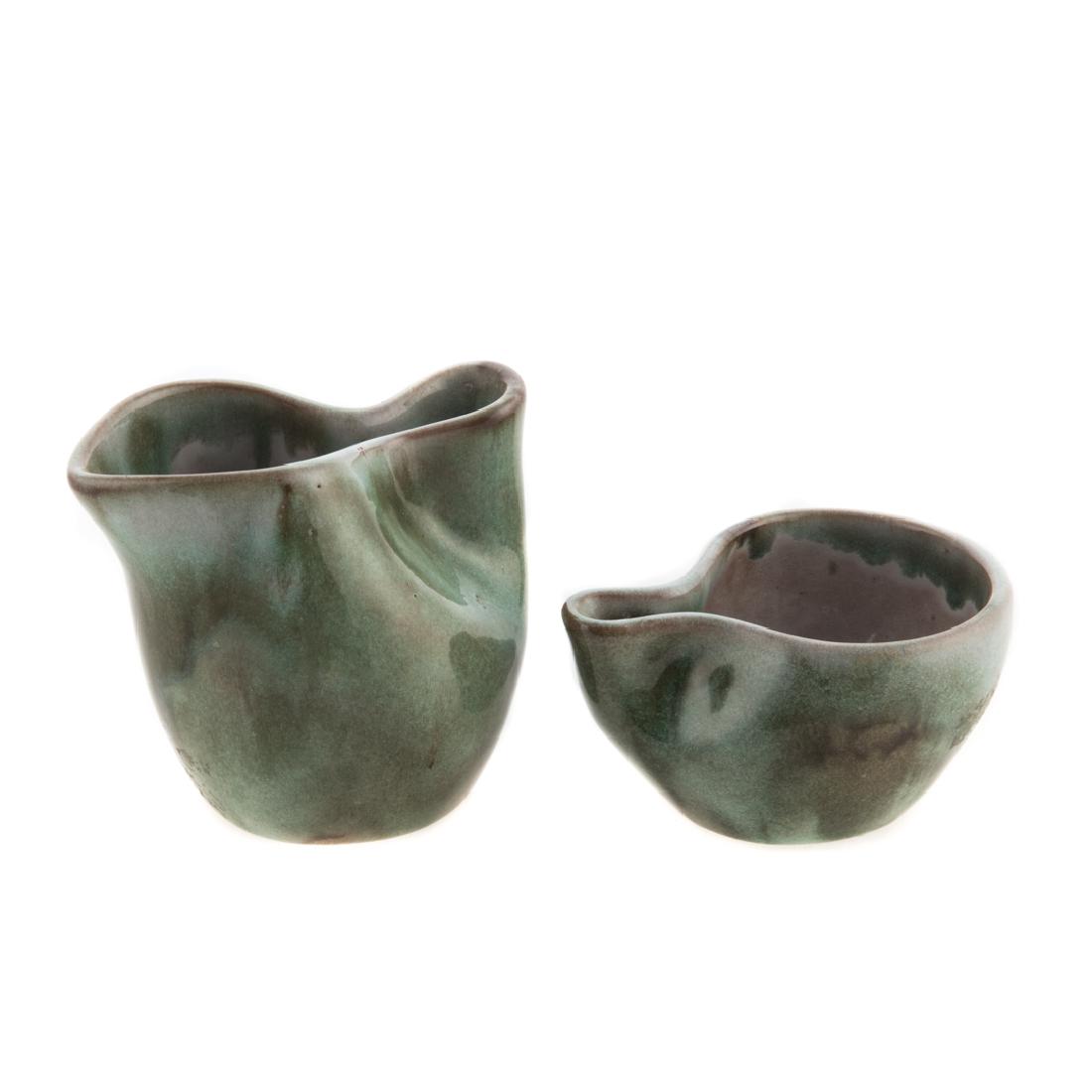 Eugene Deutch. Two free-form ceramic bowls: (Hungarian, 1904-1959). Both signed "E. Deutch, 1948," 2 and 4 in. H. Condition: Good condition