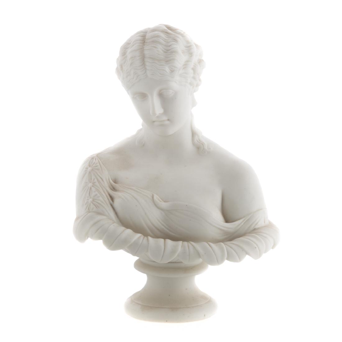 English Parianware bust of Clytie: circa 1870; James and Thomas Bevington. impressed marks "J & TB, Clytie, 142," 10 3/4 in. H. Condition: Overall good condition- without chips or hairlines