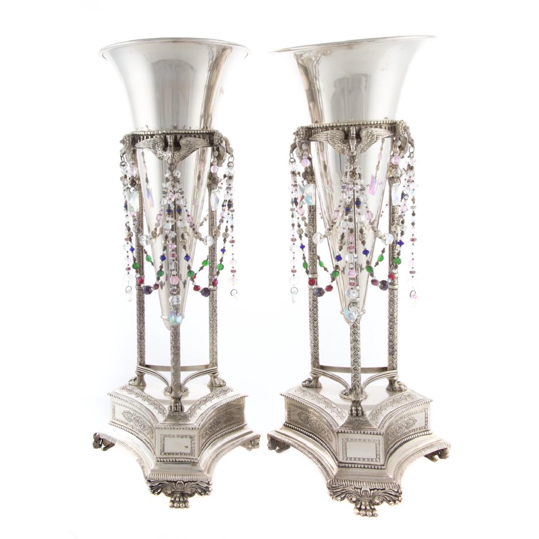 Pair Empire style silver plated trumpet vases (1 of 4)