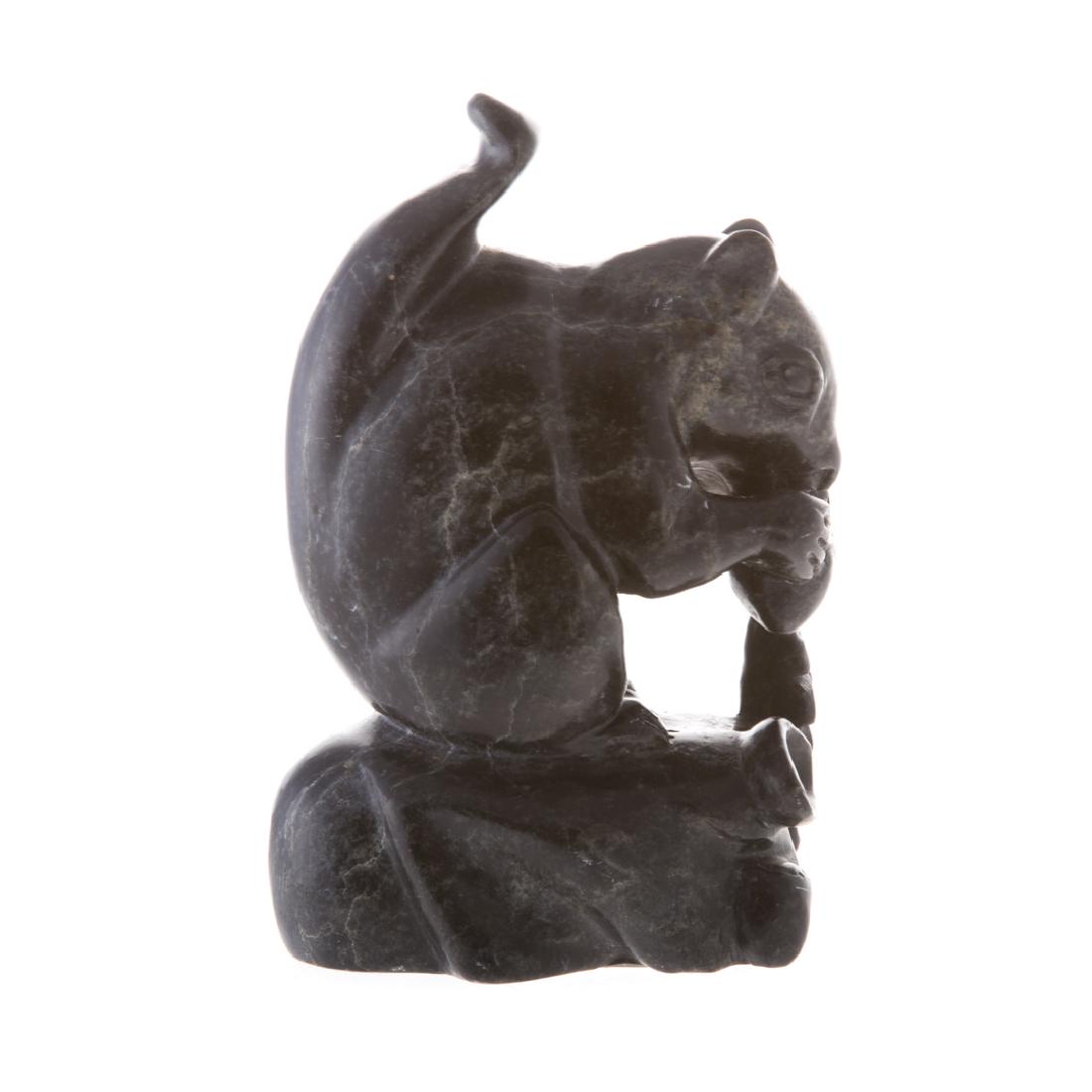 Jack Simpson. Carved soapstone squirrel: (American, 20th c.). Modeled as squirrel seated on rock eating acorn, signed underneath "Jack Simpson," 5 3/4 in. H. Condition: Bruising on one hand, natural fissures