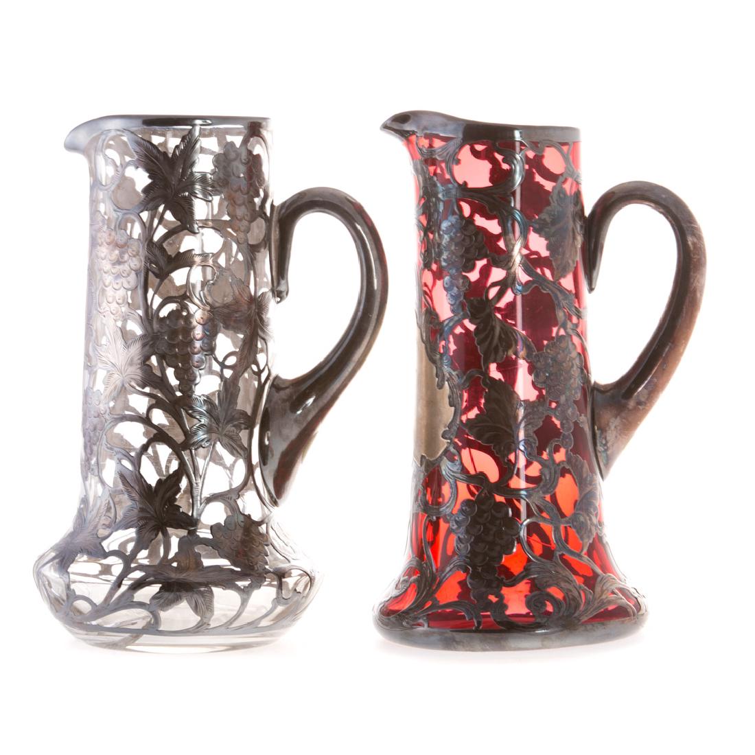 Two Victorian silver overlaid glass pitchers (1 of 6)