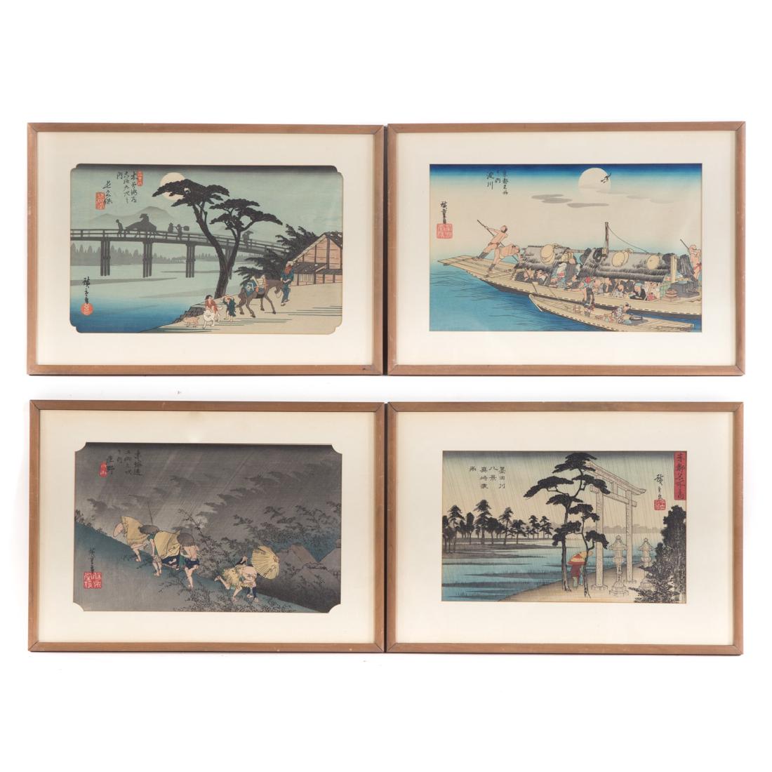 Utagawa Hiroshige. Four color woodblock prints. (1 of 6)