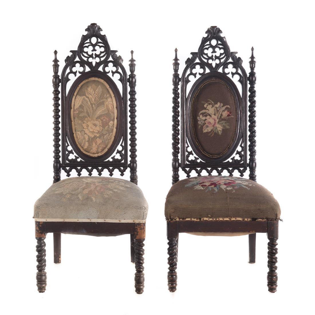 Pair of Gothic Revival walnut side chairs (1 of 3)