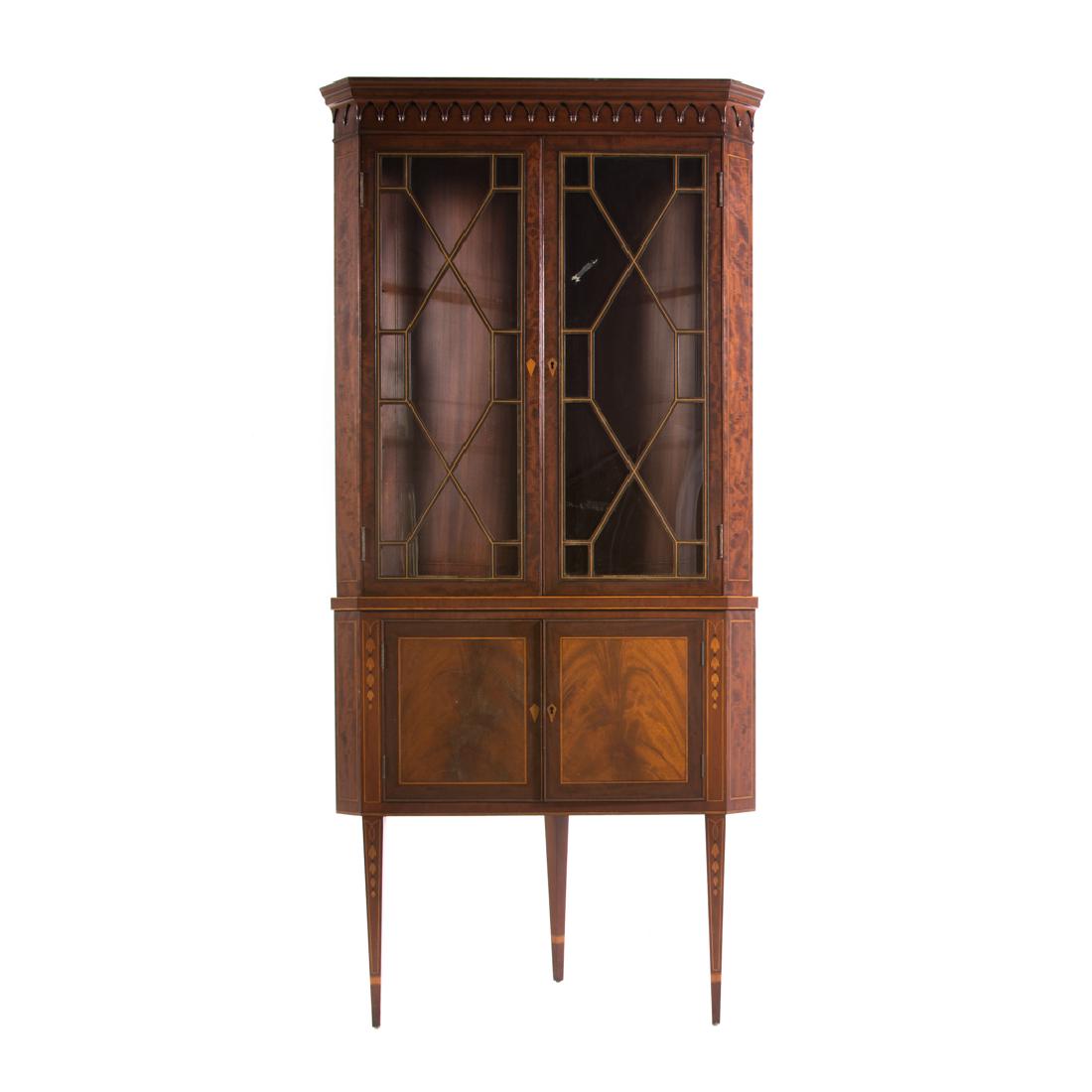 Federal style inlaid mahogany corner cabinet (1 of 5)