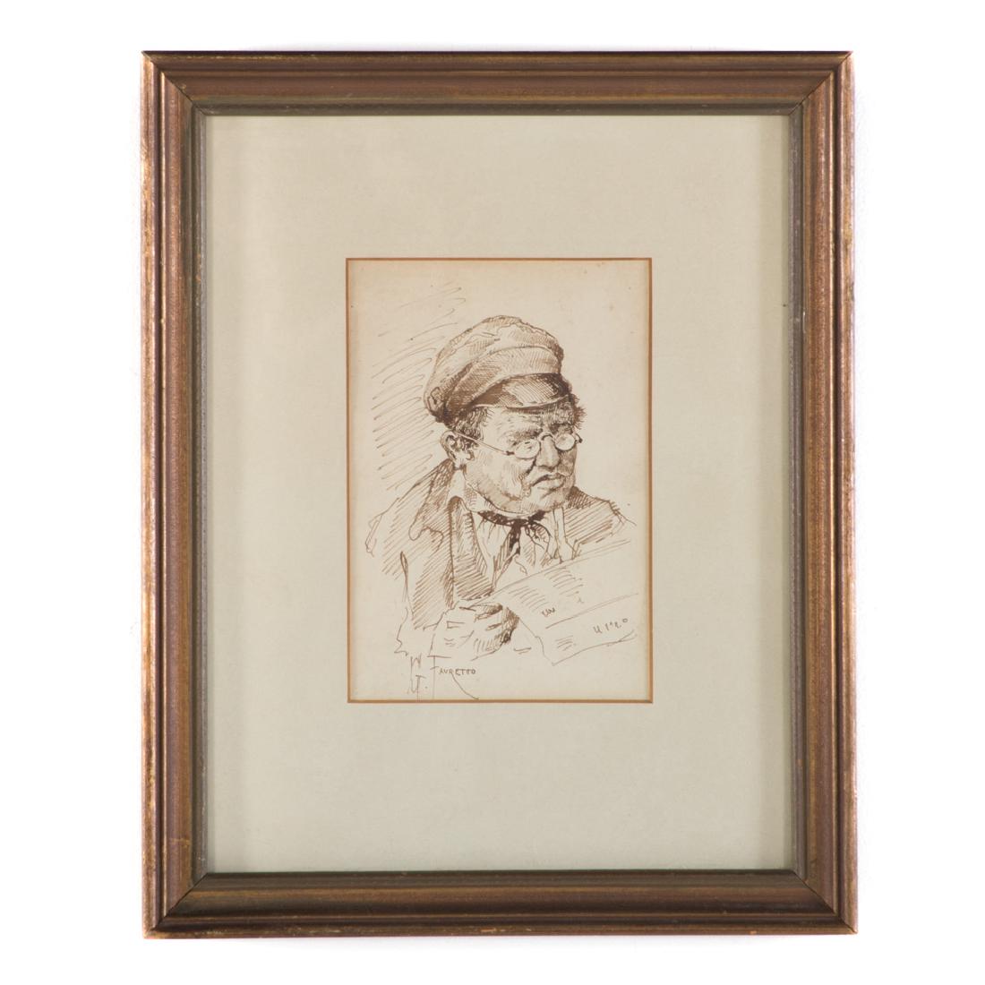 Giacomo Favretto. Man Reading Newspaper, ink (1 of 3)