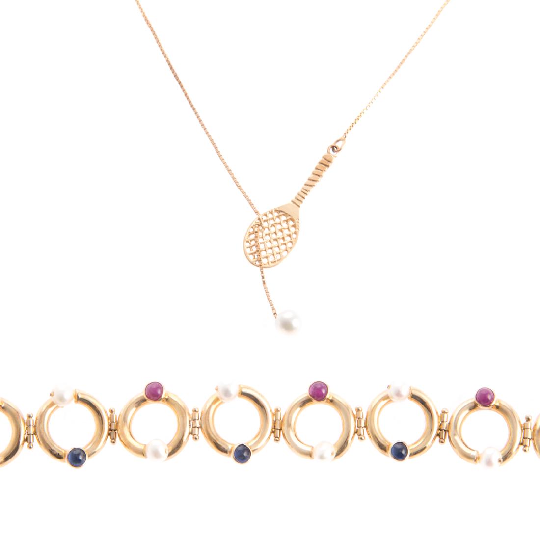 A Gemstone Bracelet & Tennis Racquet Necklace (1 of 4)