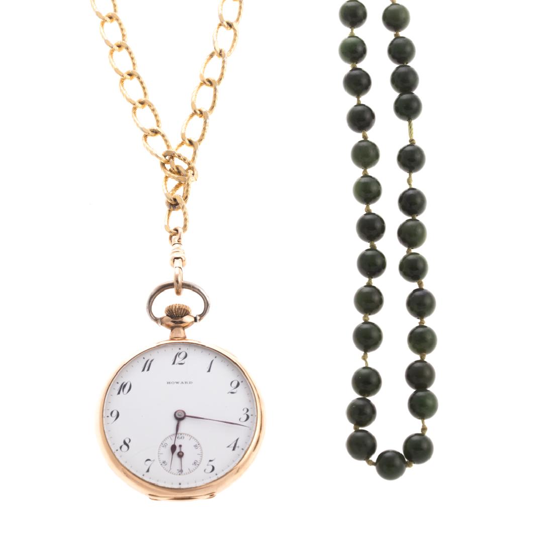 A Gold Howard Pocket Watch & Chain with Beads (1 of 4)