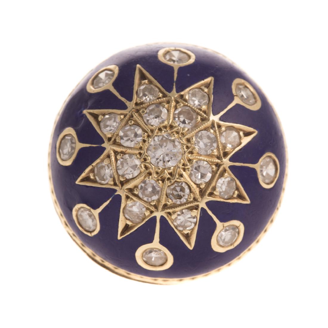 A Vintage Blue Enamel and Diamond Ring in 14K (1 of 4)