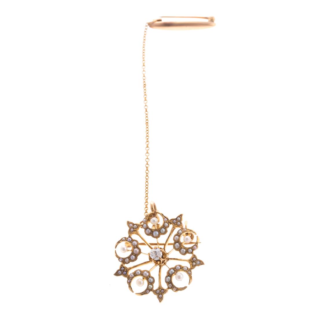 A Victorian Seed Pearl & Diamond Brooch (1 of 3)