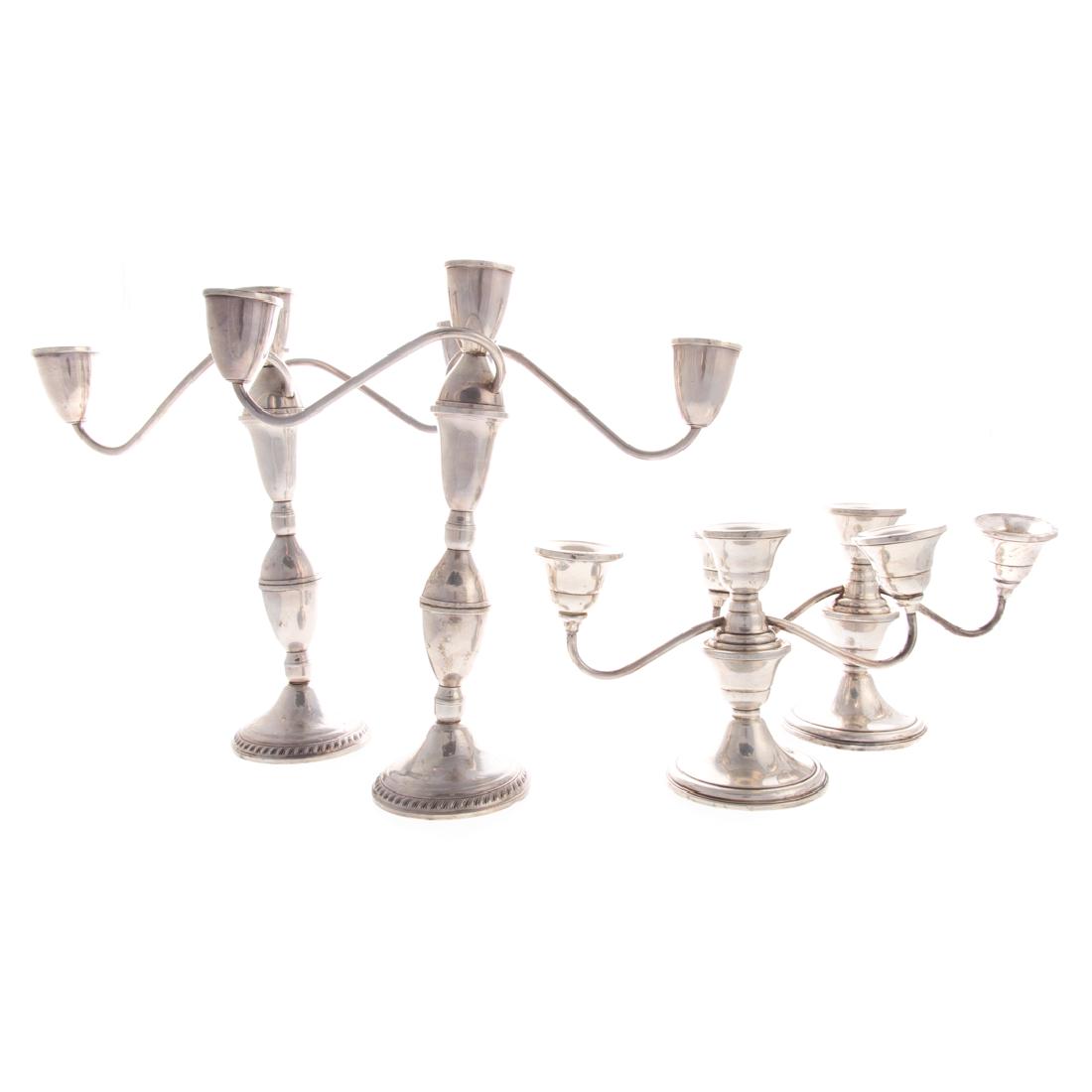 Pair American weighted sterling 3-light candelabra (1 of 5)