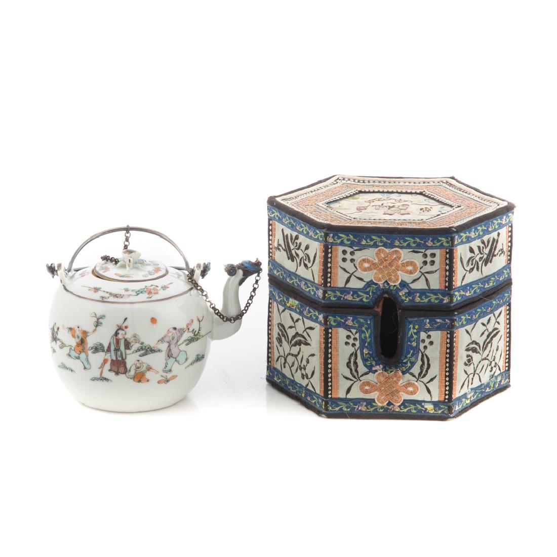 Chinese porcelain teapot and silk cozy (1 of 3)