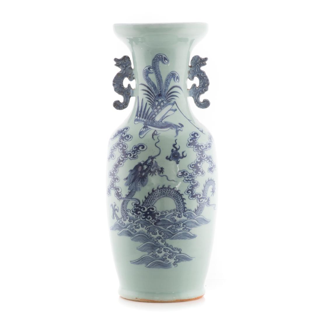 Chinese Export celadon, blue, and white vase (1 of 7)