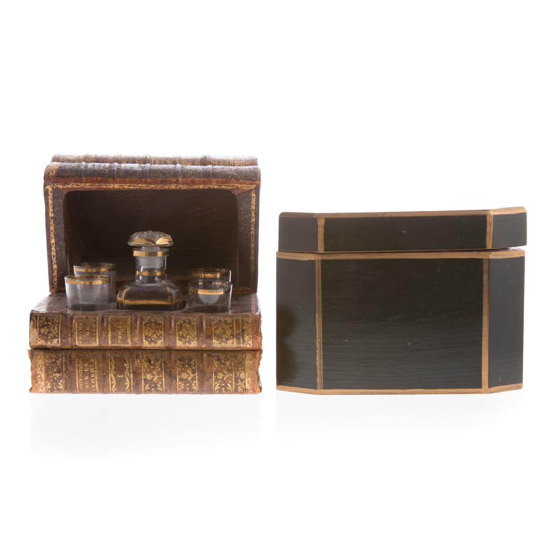 French book-form tantalus and desk box (1 of 3)