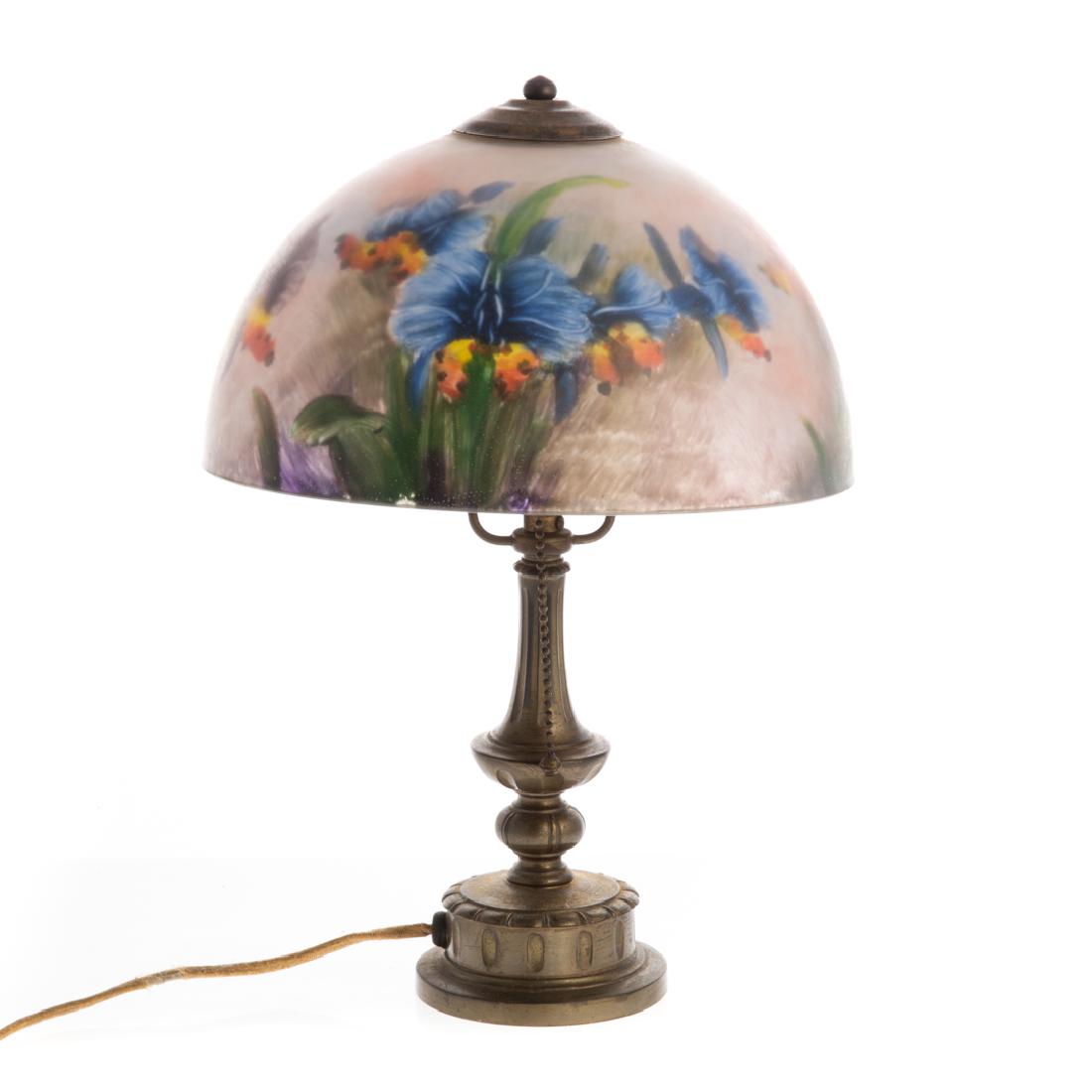 Pairpoint table lamp w/reverse painted glass shade (1 of 4)