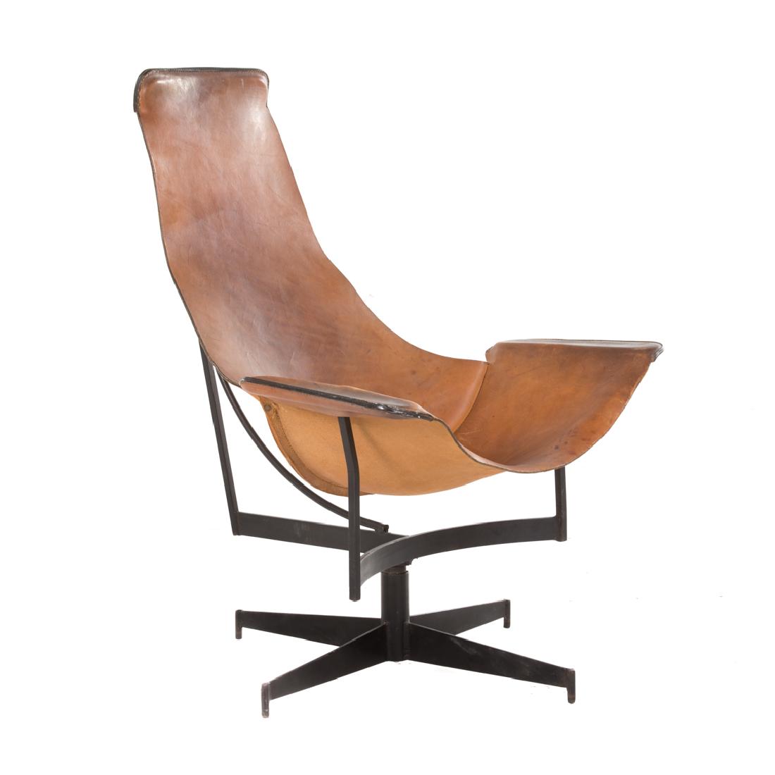 Contemporary leather & metal sling chair (1 of 4)