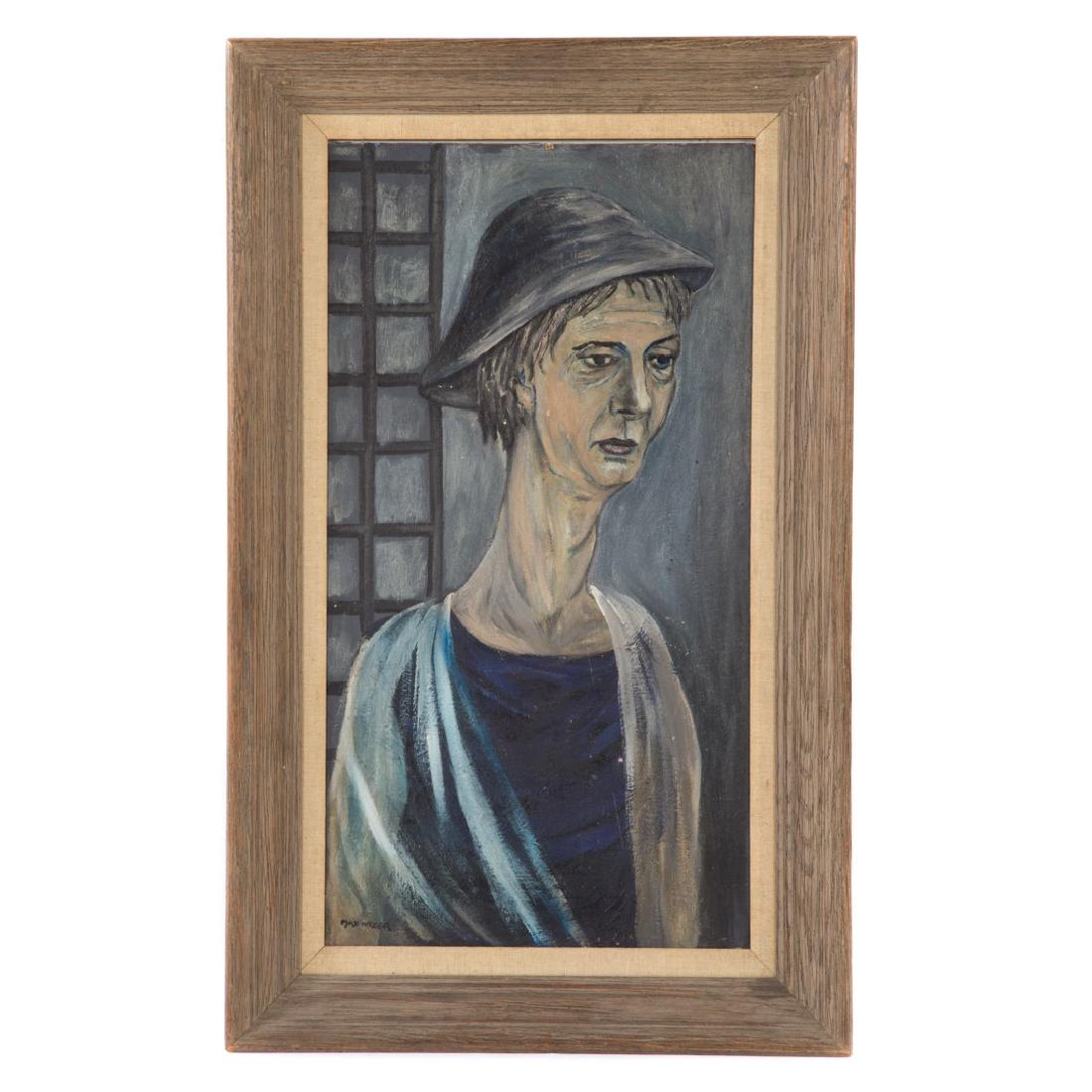 Max Weber. Portrait of Mrs. Jack Rael, oil: (Russian/American, 1881-1961). Oil on board, signed "Max Weber" ll, 29 3/4 x 16 in., framed