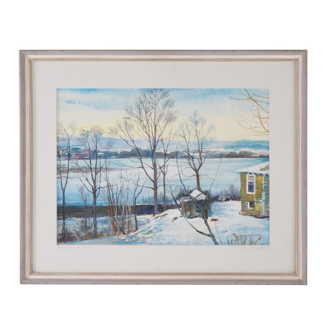 W. Reginald Watkins. "Susquehanna...", watercolor: William Reginald Watkins (American, 1890-1985). "Susquehanna near Marysville," watercolor on paper, signed and dated "W. Reginald Watkins, 1953" lr, signed and titled on matboard, signed and titled on