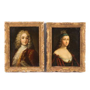 Two 19th c. copies of Carriera & Solaro portraits: 1.) After Rosalba Carriera. Portrait of Duc de Champlain, oil on panel, 9 1/2 x 7 in., framed 2.) After Solaro. Portrait of a Renaissance Lady, oil on panel, 9 3/8 x 7 in., framed