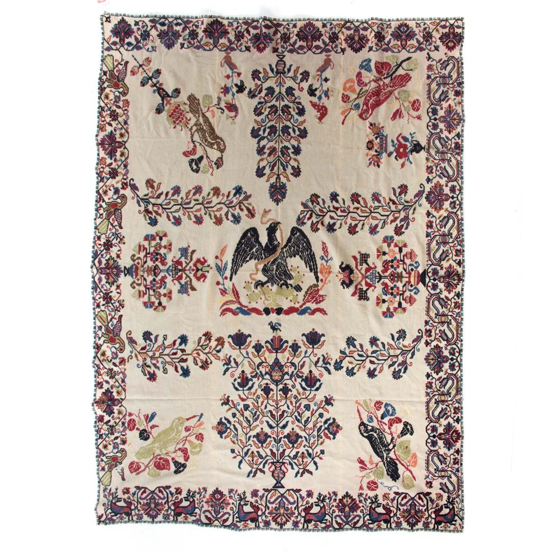 Mexican embroidered  cotton coverlet (1 of 8)